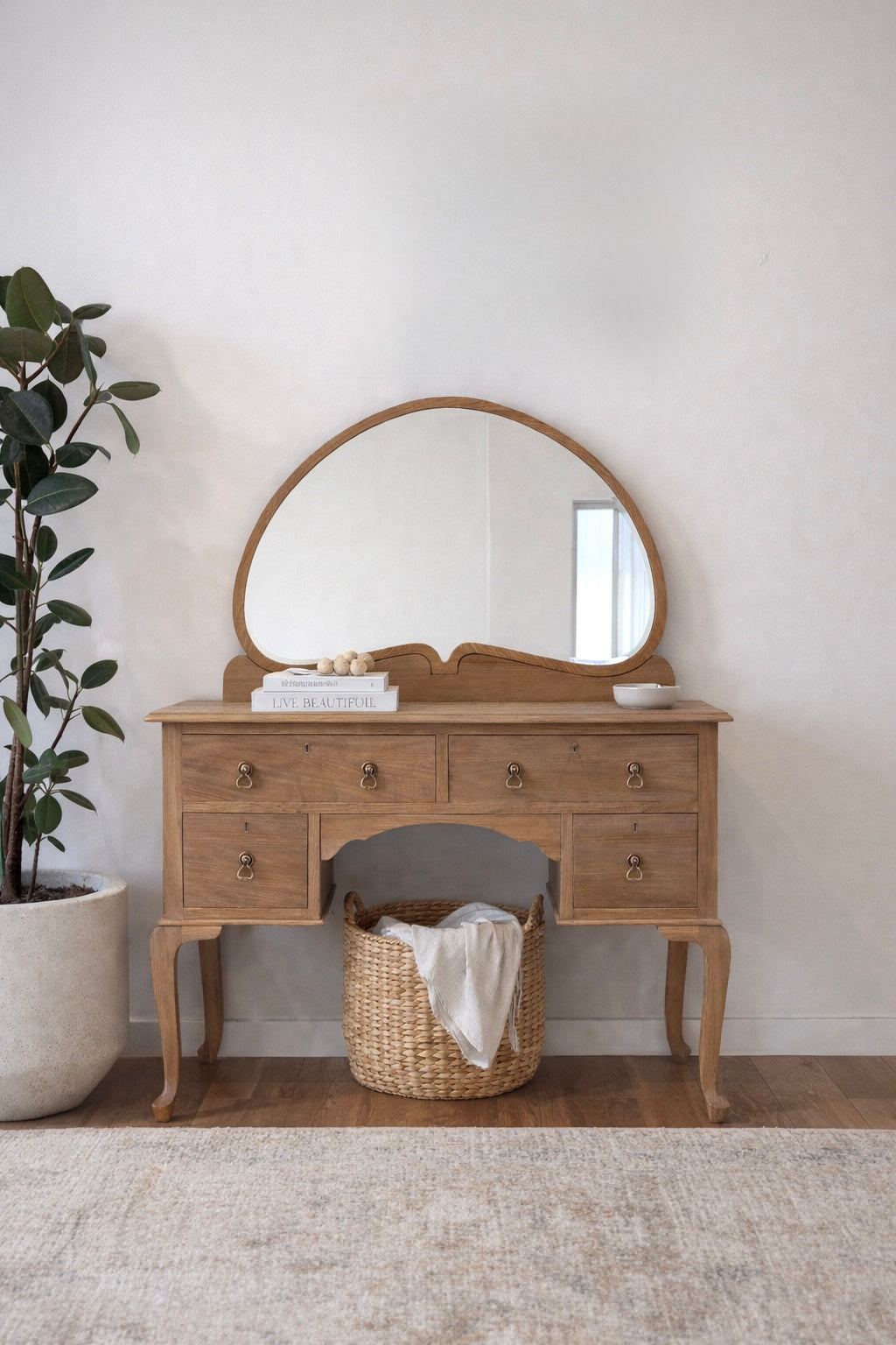 Maple antique restored vanity dressing table with beveled edge mirror 