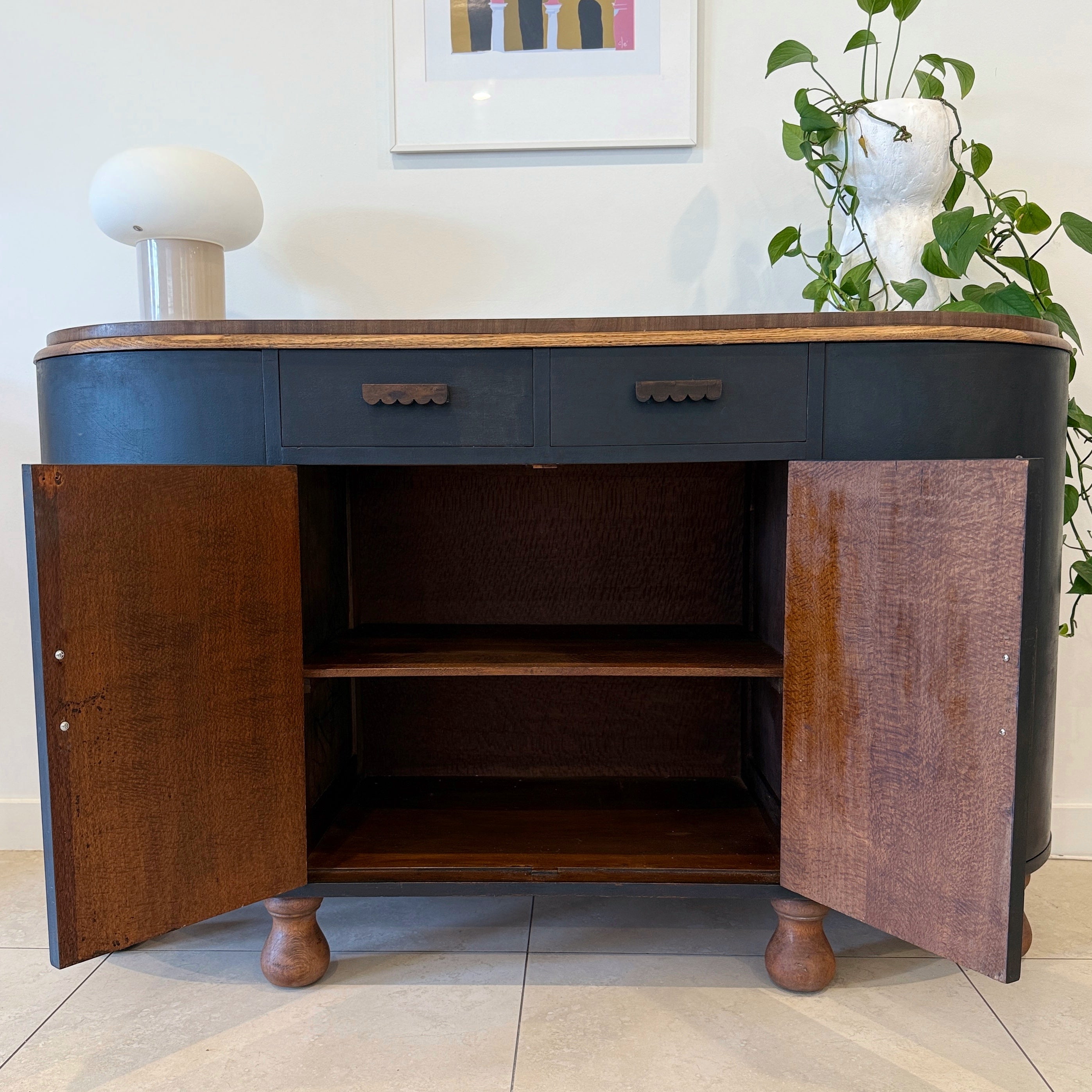 1920's Curved Black Sideboard