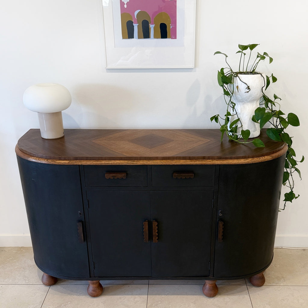 1920's Curved Black Sideboard