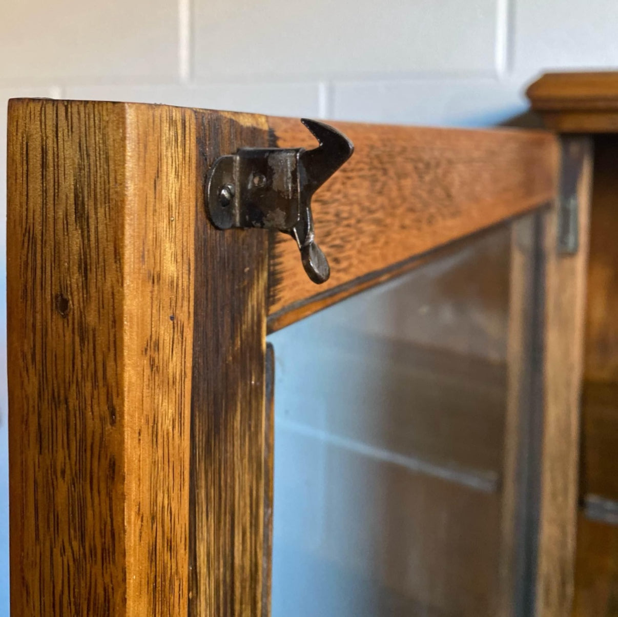 Antique Solid Oak Bookcase | Display Cabinet With Glass Doors and Adjustable Shelves